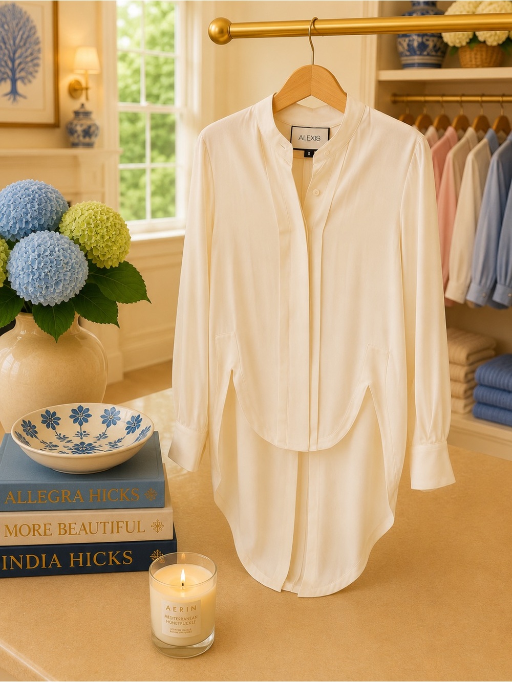 Alexis Cream Silk-Like Button Front Shirt